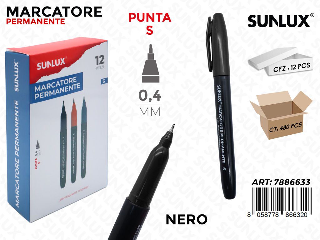 Sunlux Marcatore Perm. Nero S 0.4MM