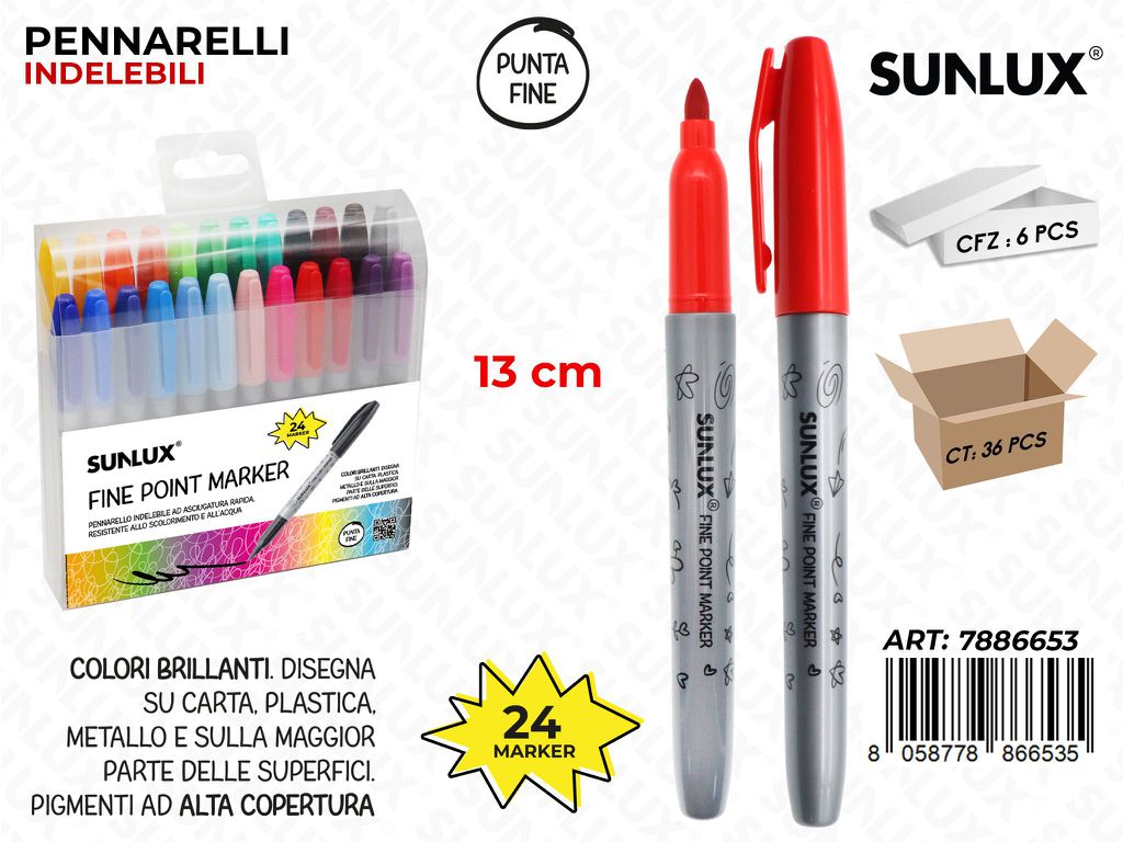 Sunlux Fine Point Marker 24COL. 13CM