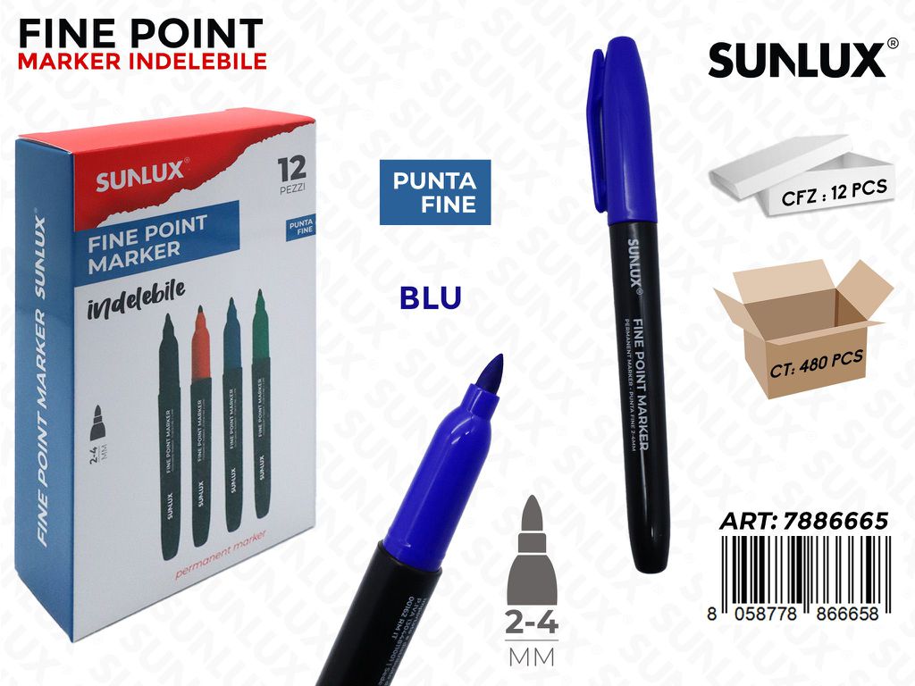 Sunlux Fine Point Marker Indel. Blu 2-4MM