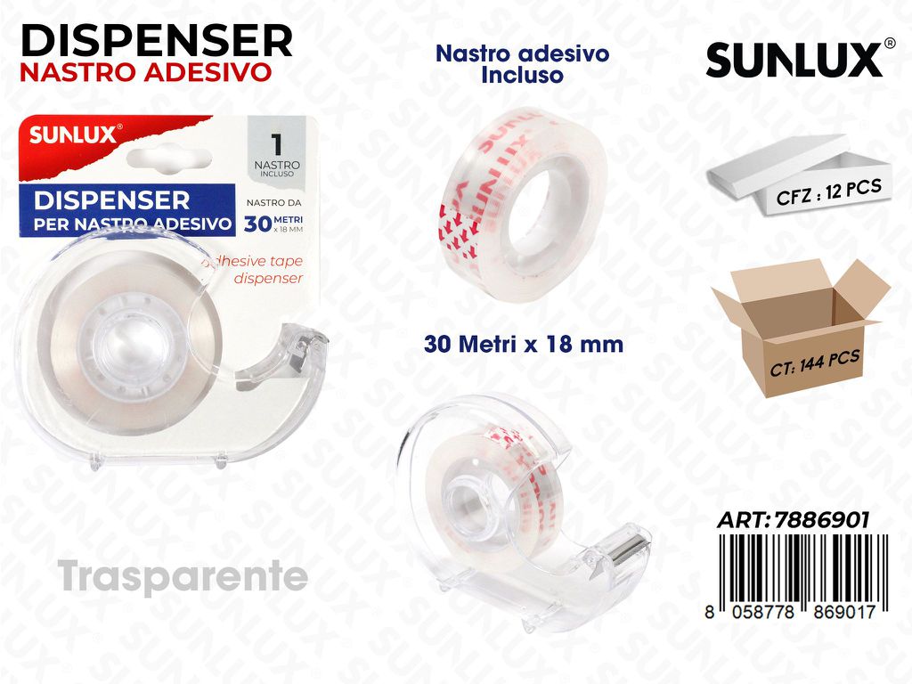 Sunlux Dispenser c/ Nastro Trasp. 30MT*18MM