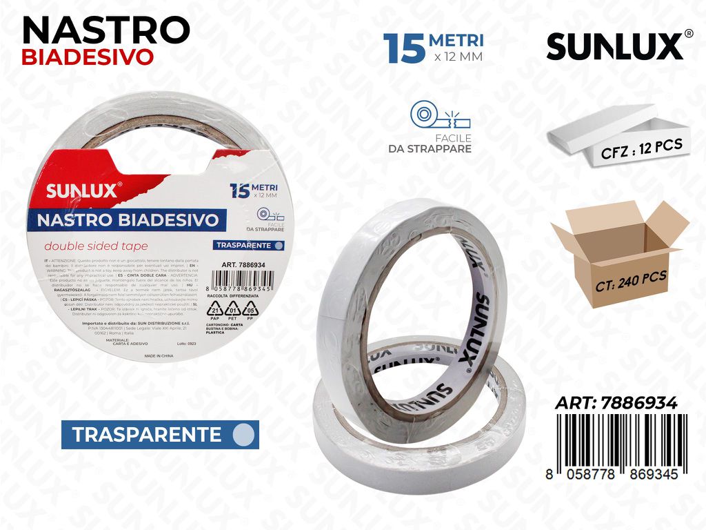 Sunlux Nastro Biadv Trasp. 12MM*15MT
