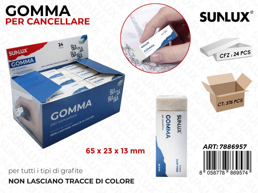 Sunlux Gomma per Cancellare 65*23*13MM