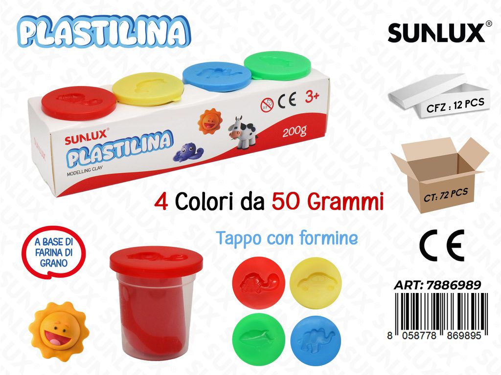 Sunlux Plastilina Bar. 4COL. 50GR