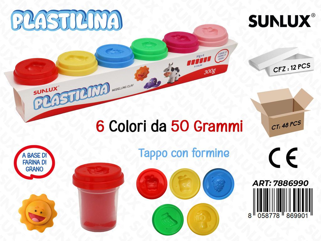 Sunlux Plastilina Bar. 6COL. 50GR