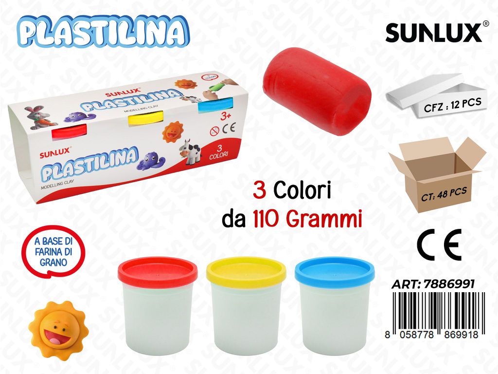 Sunlux Plastilina Bar. 3COL. 110GR