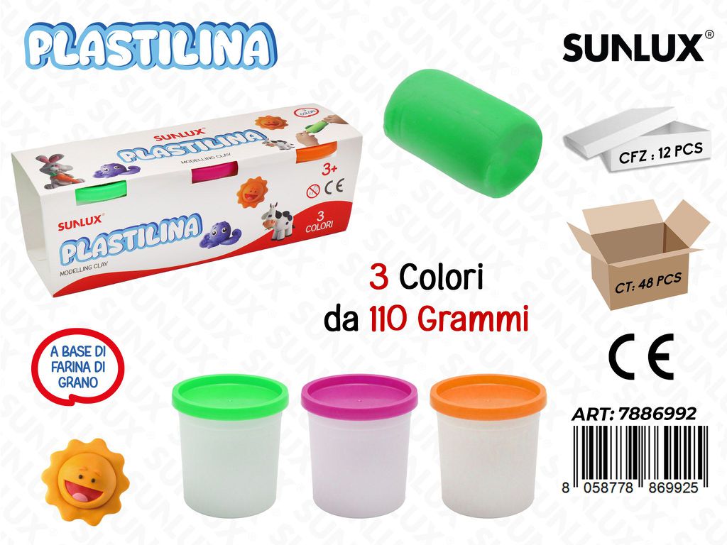 Sunlux Plastilina Bar. 3COL. 110GR