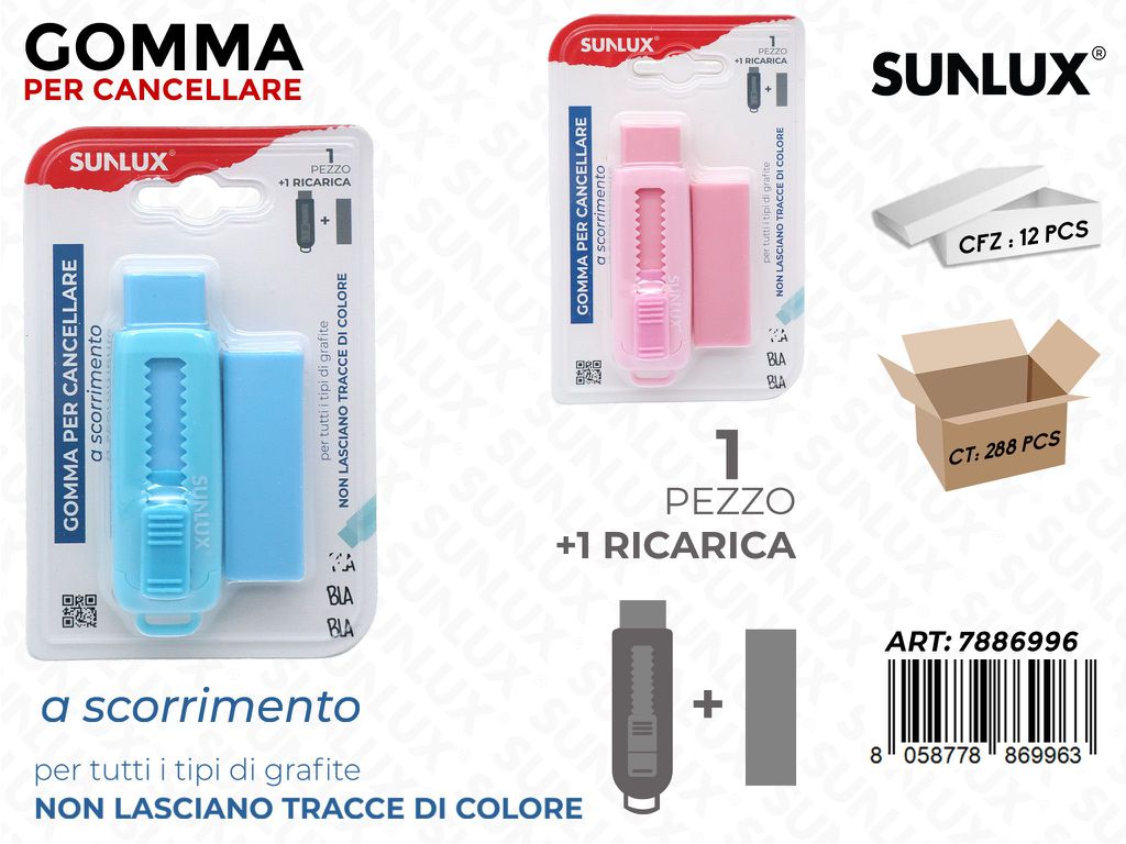 Sunlux Gomma per Cancellare a Scorr. Ass.