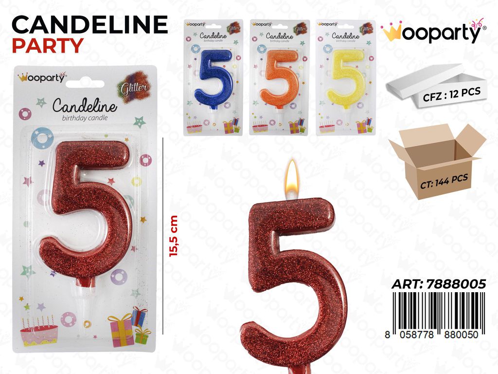 CANDELA GIGANTE GLITTER 15.5CM N.5 /PZ DA 12**