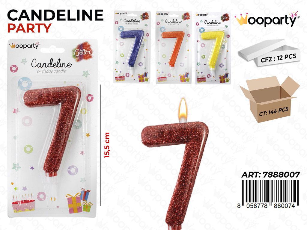 CANDELA GIGANTE GLITTER 15.5CM N.7/PZ DA 12**