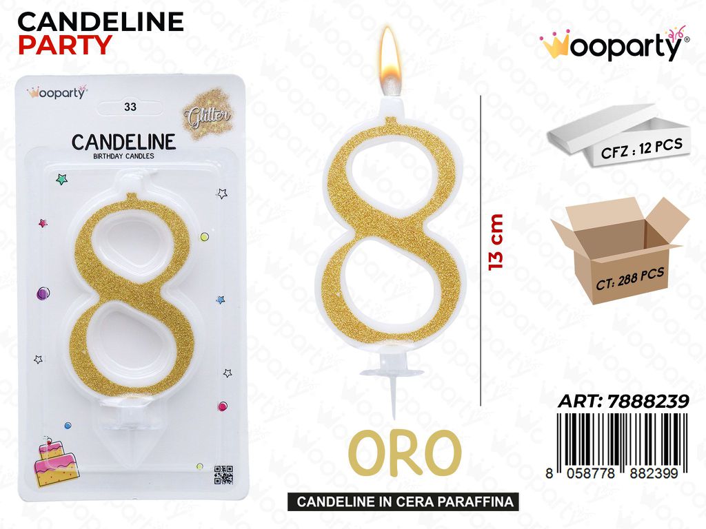 Candeline Glitter Oro N. 8 13Cm