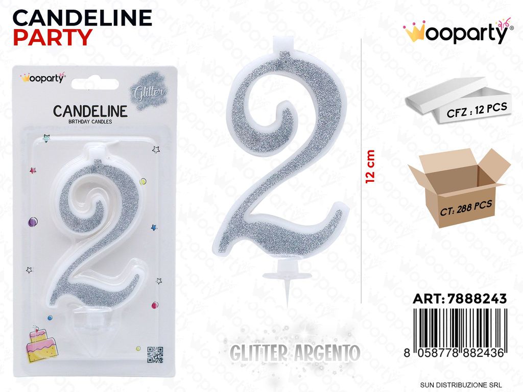 Candeline Glitter Argento N. 2 12Cm