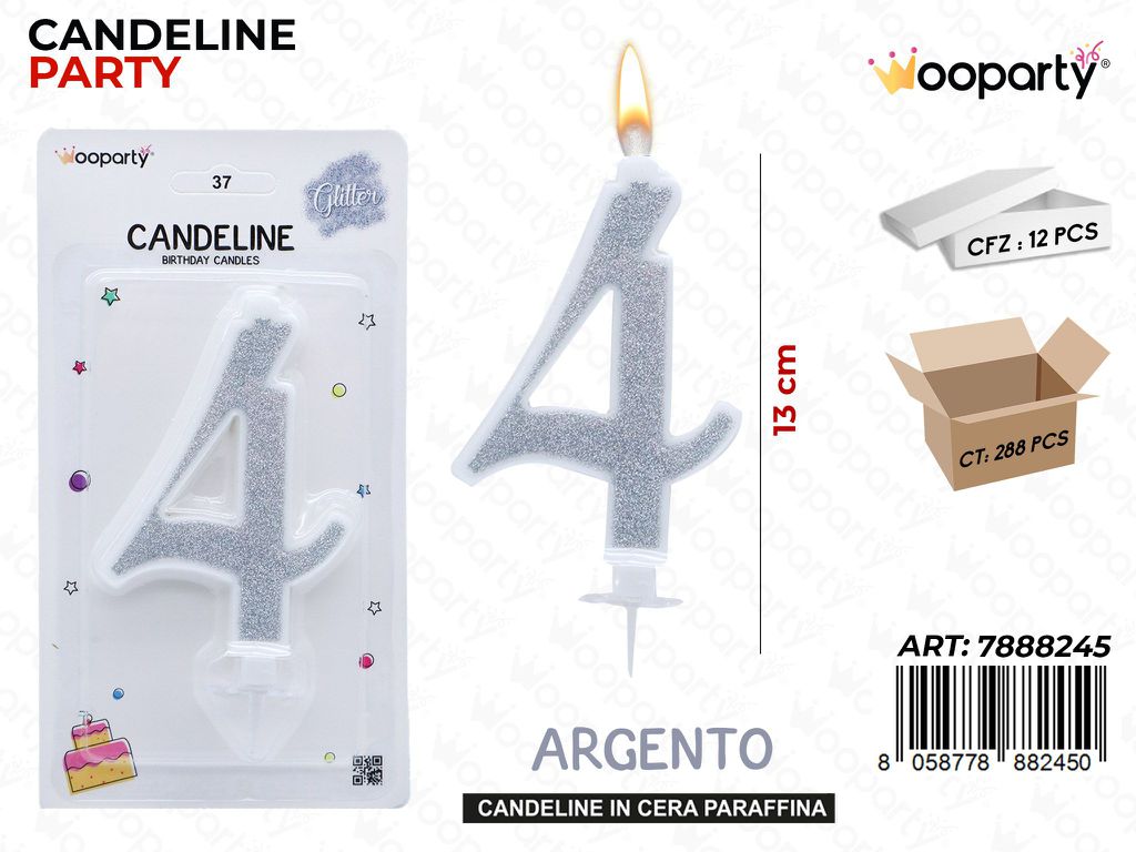 Candeline Glitter Argento N. 4 12Cm