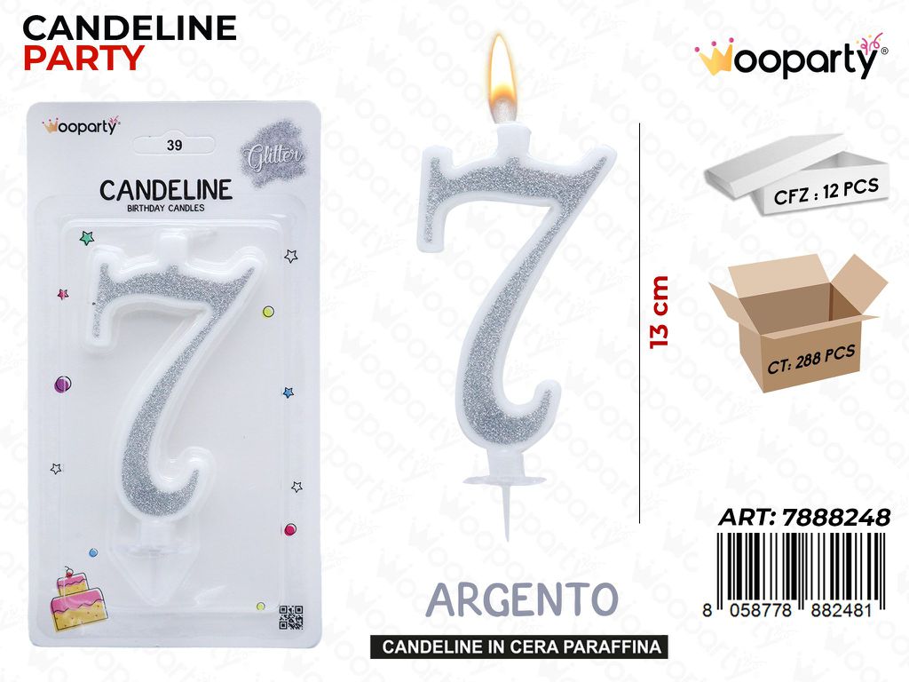 Candeline Glitter Argento N. 7 12Cm