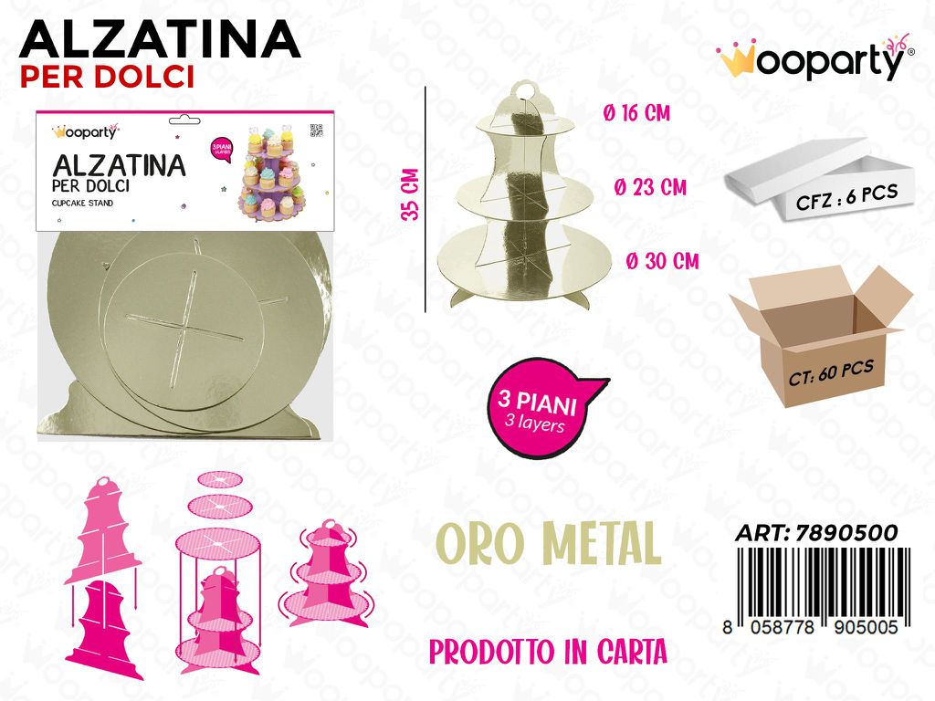 Alzatina per Dolci Oro Metal 3PIANI 35CM