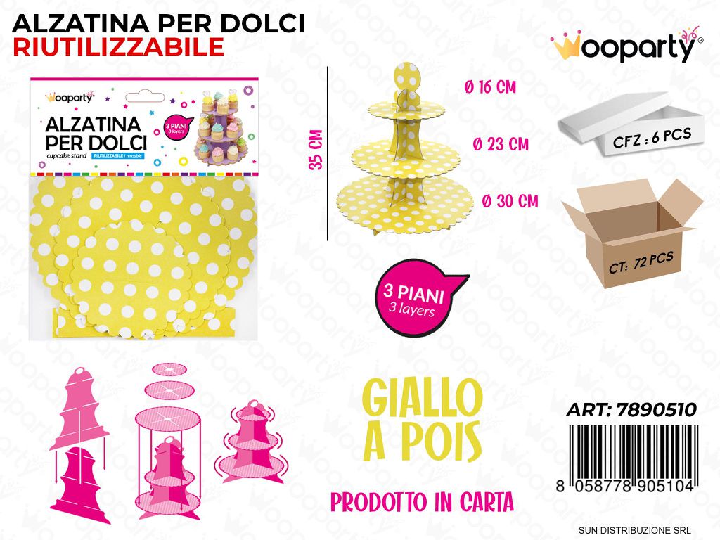 Alzatina per Dolci Giallo a Pois 3PIANI 35CM