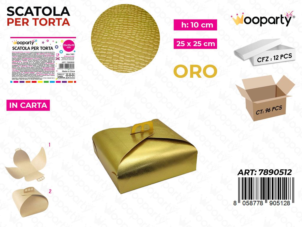 Wooparty Scatola per Torta Oro 25*25*10CM