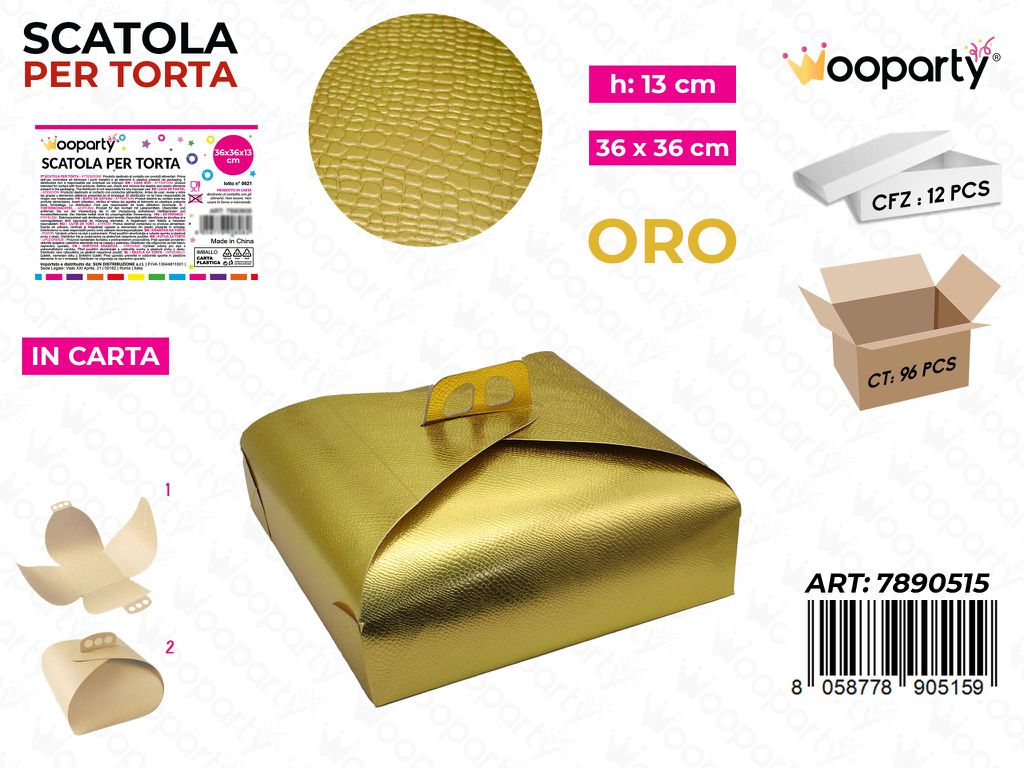 Wooparty Scatola per Torta Oro 36*36*13CM