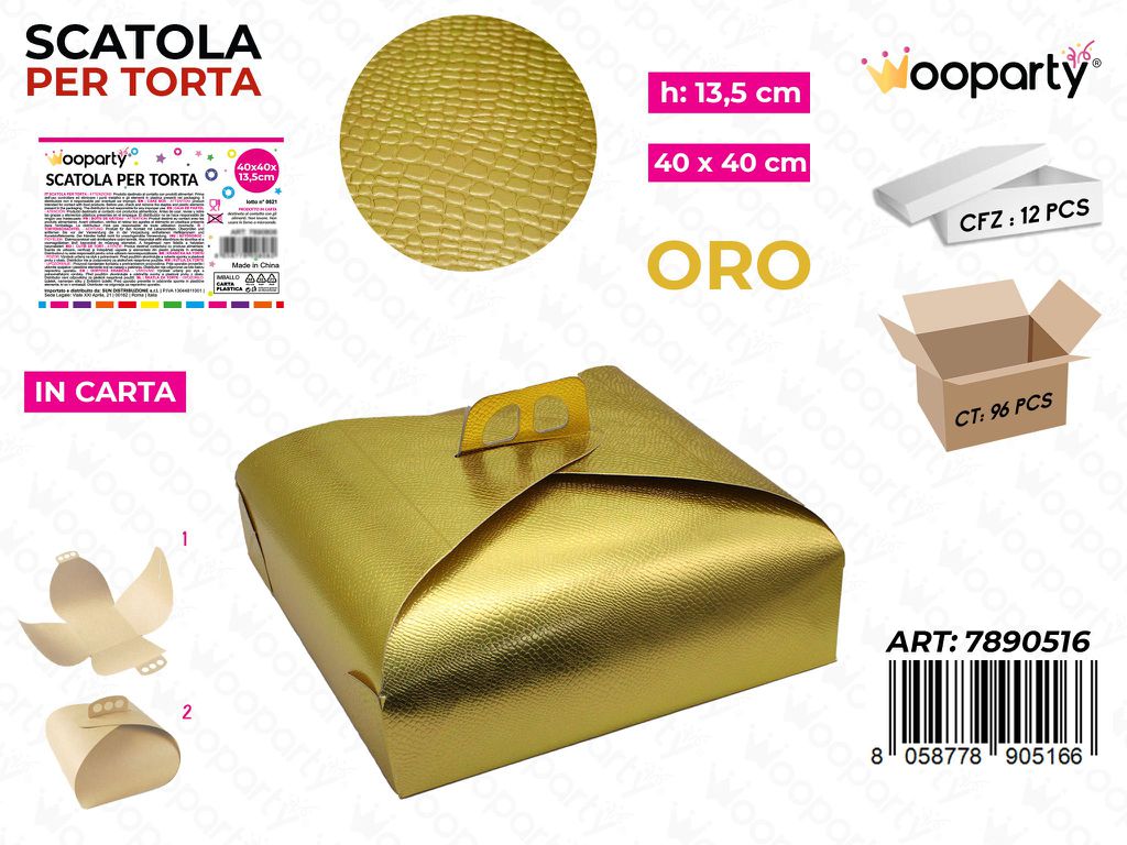 Wooparty Scatola per Torta Oro 40*40*13.5CM