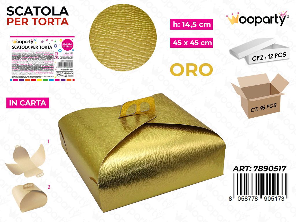 Wooparty Scatola per Torta Oro 45*45*14.5CM