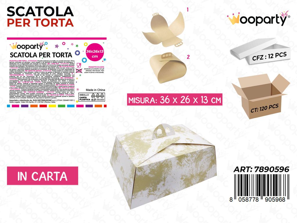 Wooparty Scatola per Torta 36*26*13CM