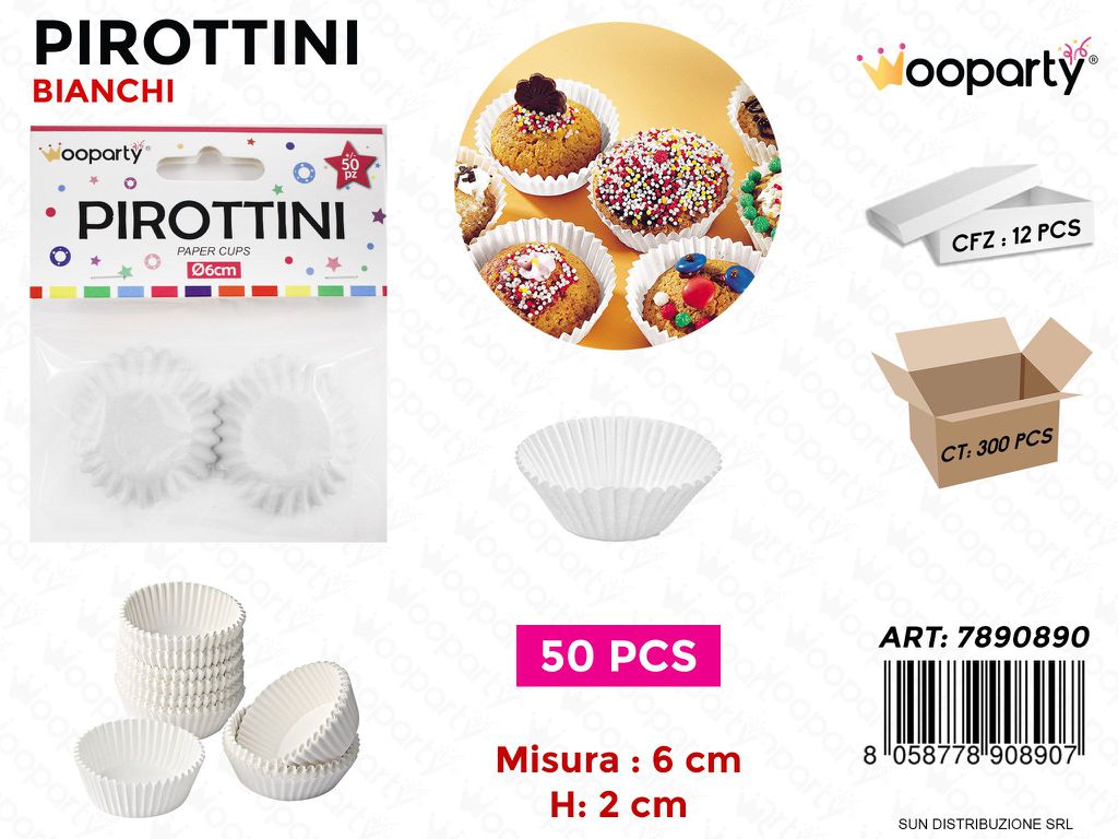Pirottini per Dolci Bianchi D.6*2CM 50PCS / Pz da 12