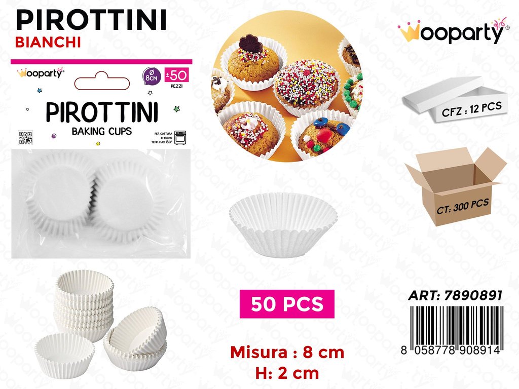 Pirottini per Dolci Bianchi D.8*2CM 50PCS / Pz da 12