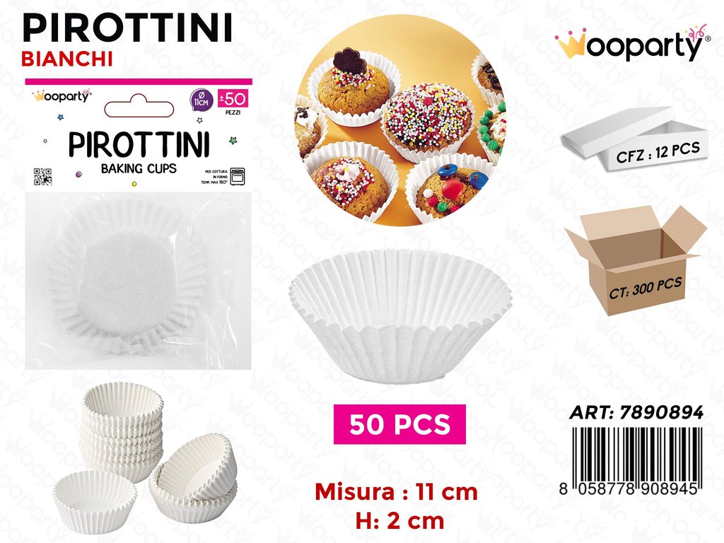 Pirottini per Dolci Bianchi D.11*2CM 50PCS / Pz da 12