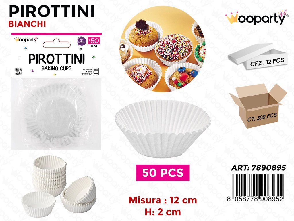 Pirottini per Dolci Bianchi D.12*2CM 50PCS / Pz da 12
