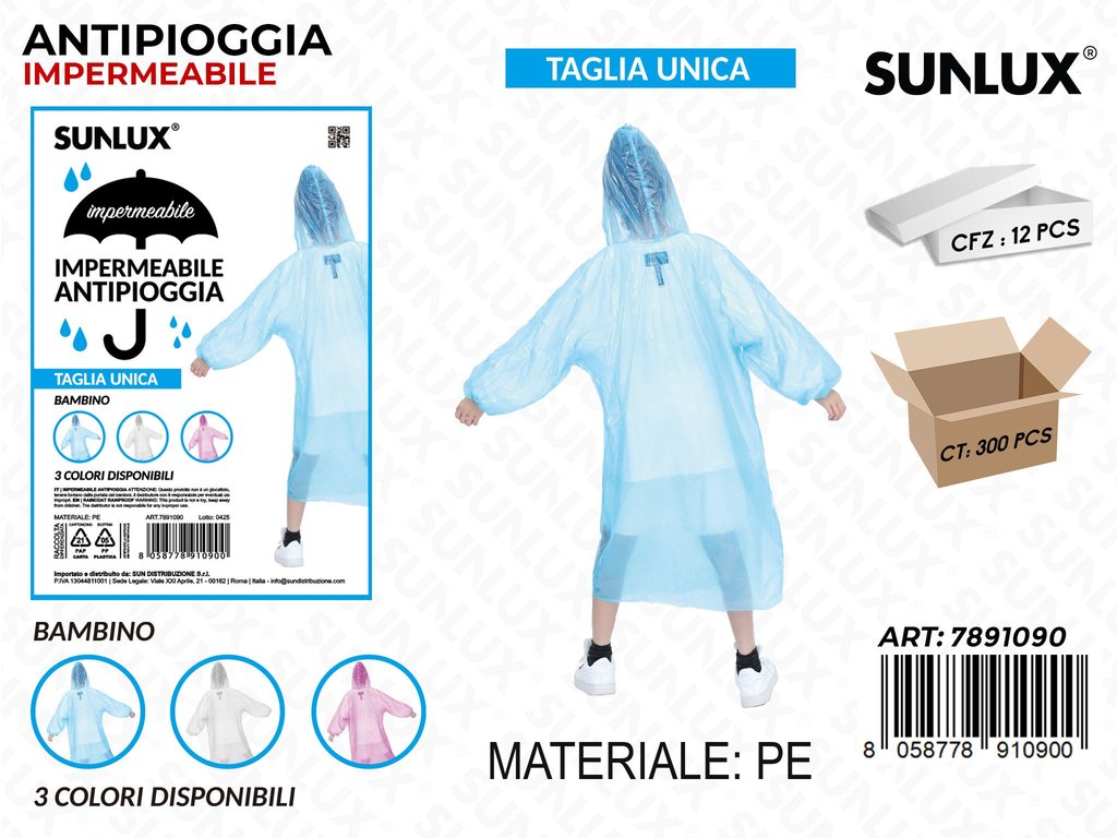 Sunlux Poncho Antipioggia Imperm. Ass. Tu