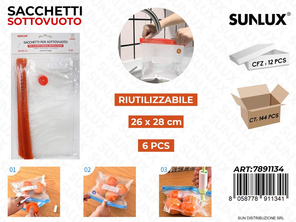 Sacchetti Sottovuoto Alimenti 6PCS 26*28CM