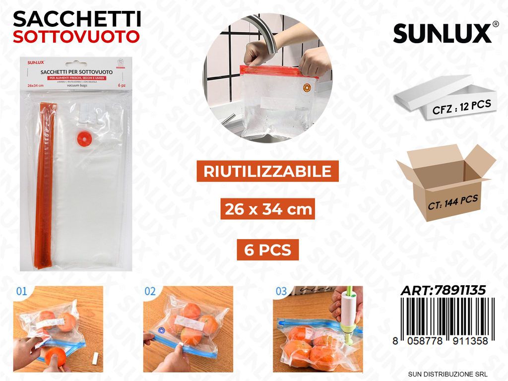 Sacchetti Sottovuoto Alimenti 6PCS 26*34CM