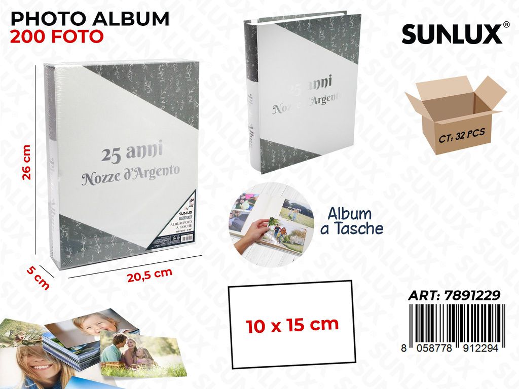Sunlux Album Foto 25ANNI Nozze Arg. 200F. 20.5*26*5CM
