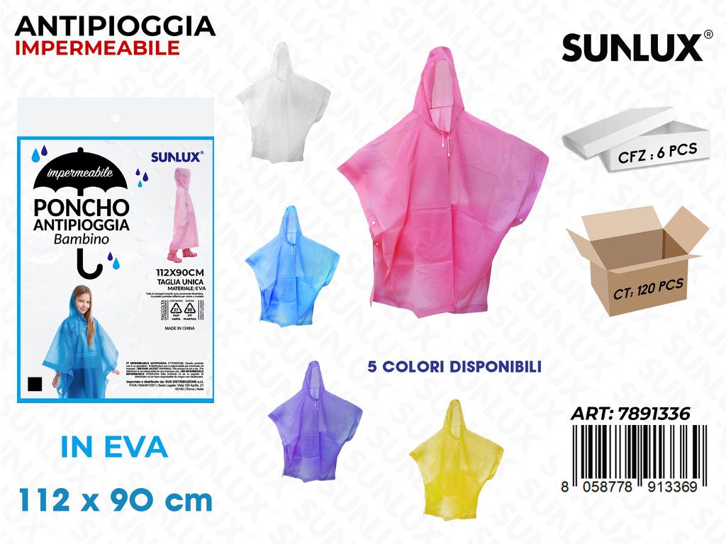 Sunlux Imperm. Antipioggia Bambini 112*90CM Ass.