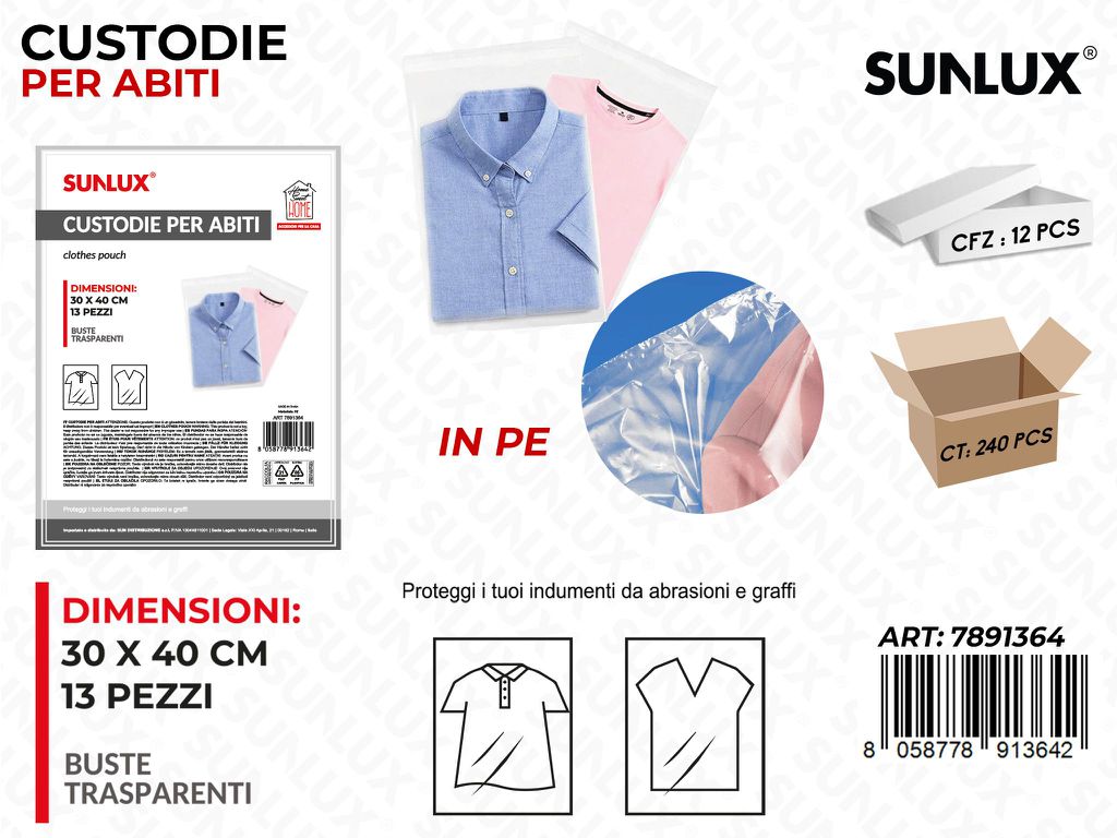 Custodie per Abiti in Pe Trasp. 30*40CM 13PCS