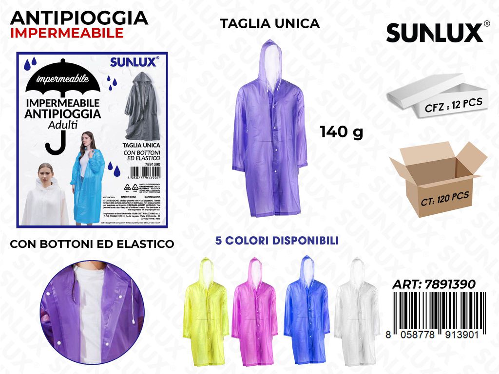 Sunlux Impermeabile Antipioggia Tg. U Ass. 140G