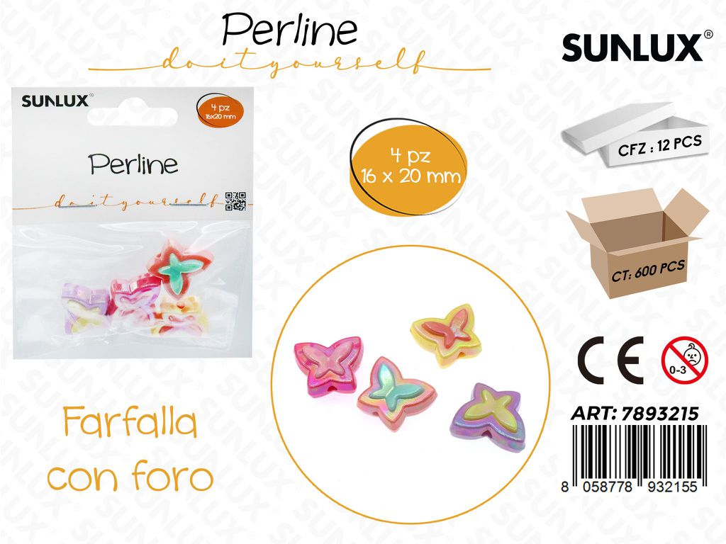 Sunlux Perline Forate Farfalla Irid. 4PCS 16*20MM