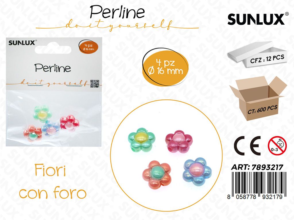 Sunlux Perline Forate Fiore Irid. 4PCS D.16MM