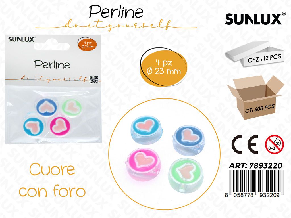 Sunlux Perline Forate Cuore 4PCS D.23MM