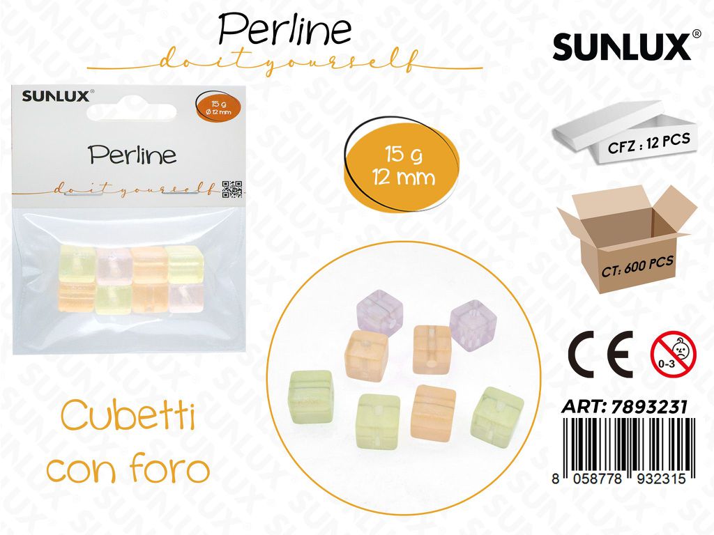 Sunlux Perline Forate Cubetti Trasp. 15G 12MM