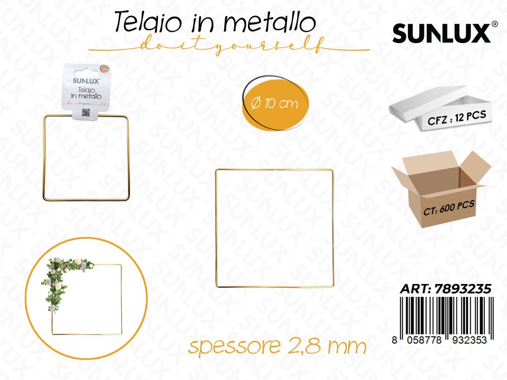 Sunlux Telaio Quadr. in Metallo 10CM*2.8MM