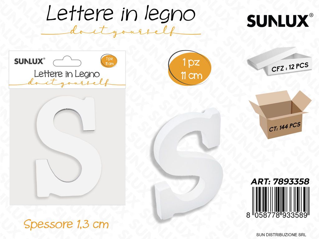 Lettera S in Legno 11*1.3CM