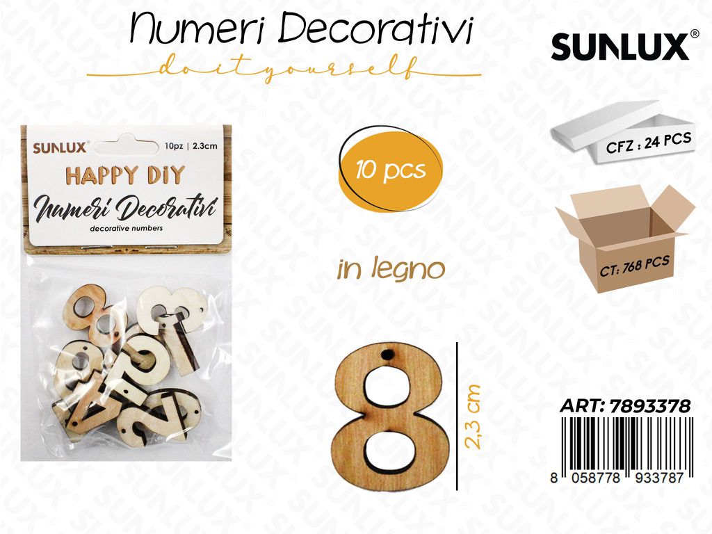 Numeri Dec. in Legno c/ Foro 2.3CM 10PCS