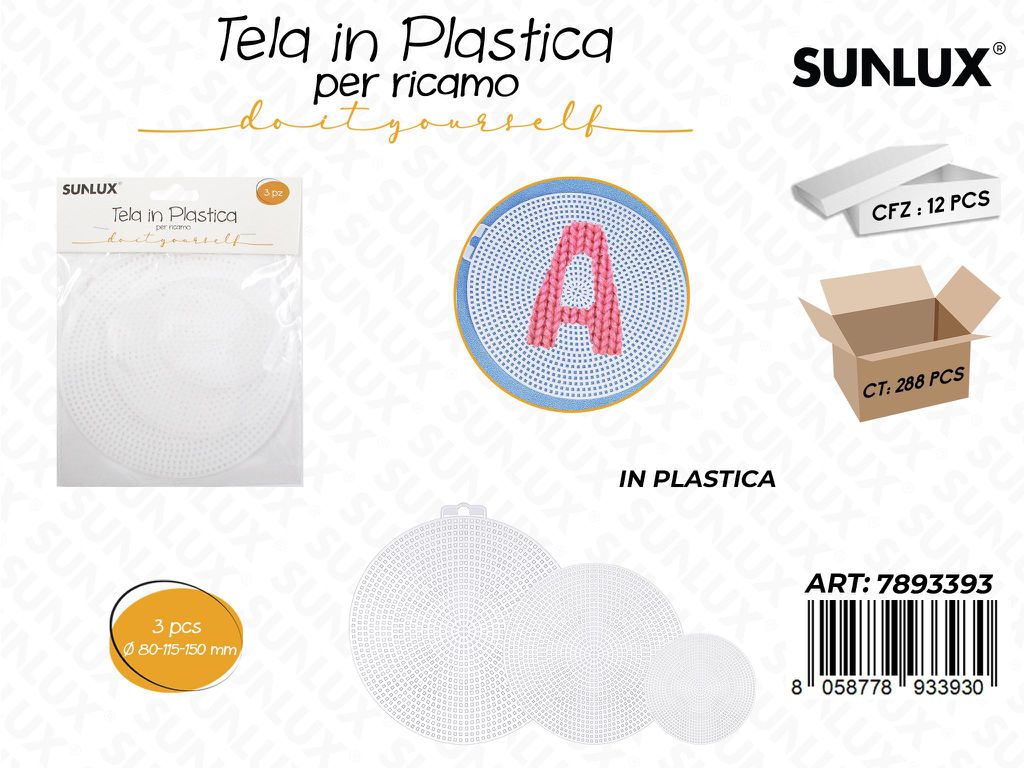 Sunlux Tela in Plast. per Ricamo 80-115-150MM 3PCS