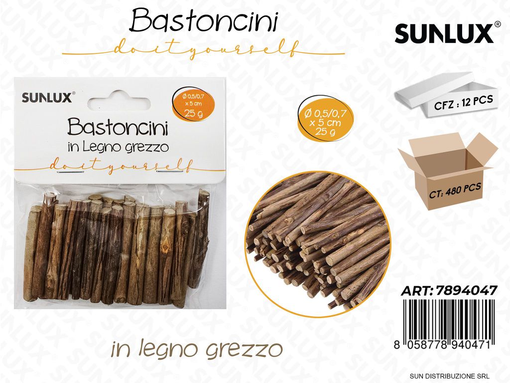 Bastoncini in Legno Grezzo 25G D.0.5/0.7*5CM