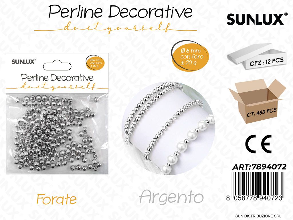 Perline Dec. Forate Argento D.6MM 20G