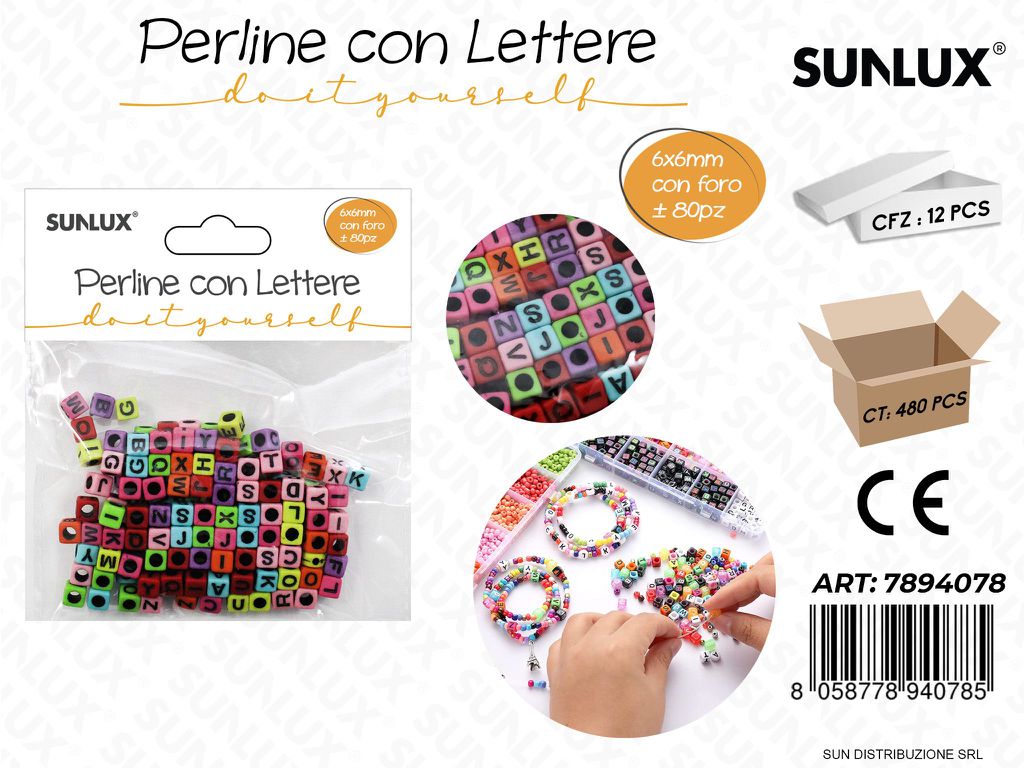 Perline con Lettere Forate Col. 6*6MM 80PCS