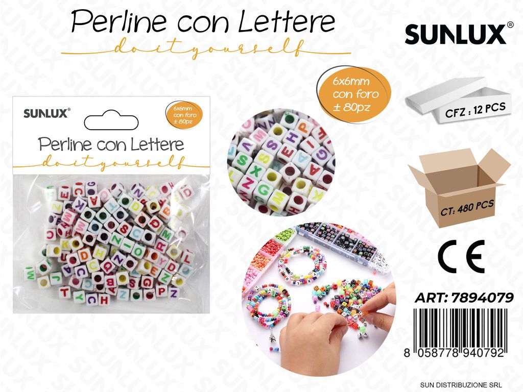 Perline con Lettere Forate Col. 6*6MM 80PCS