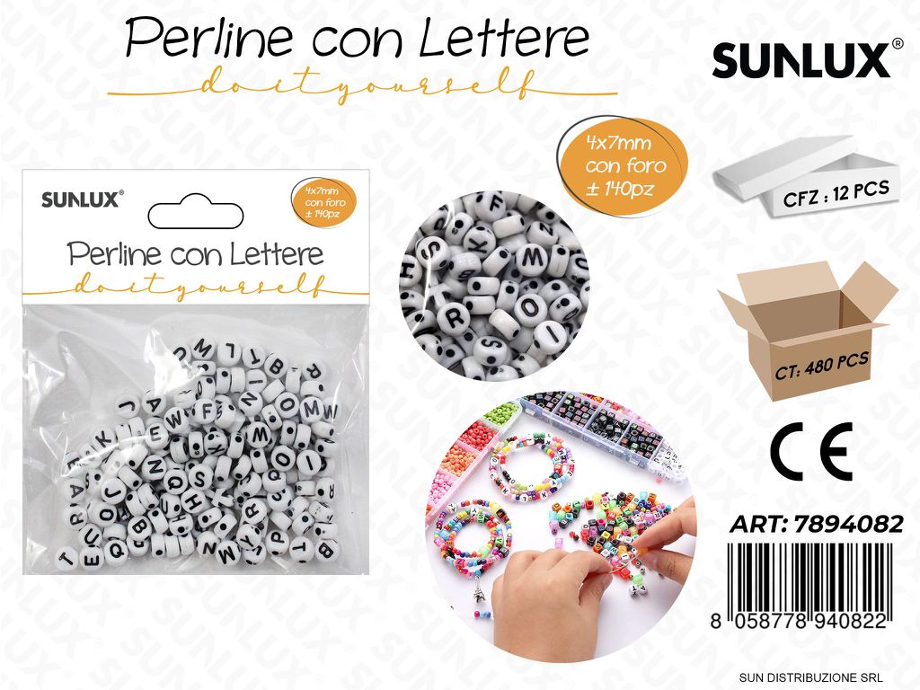 Perline con Lettere Forate BIA*NERO 4*7MM 140PCS