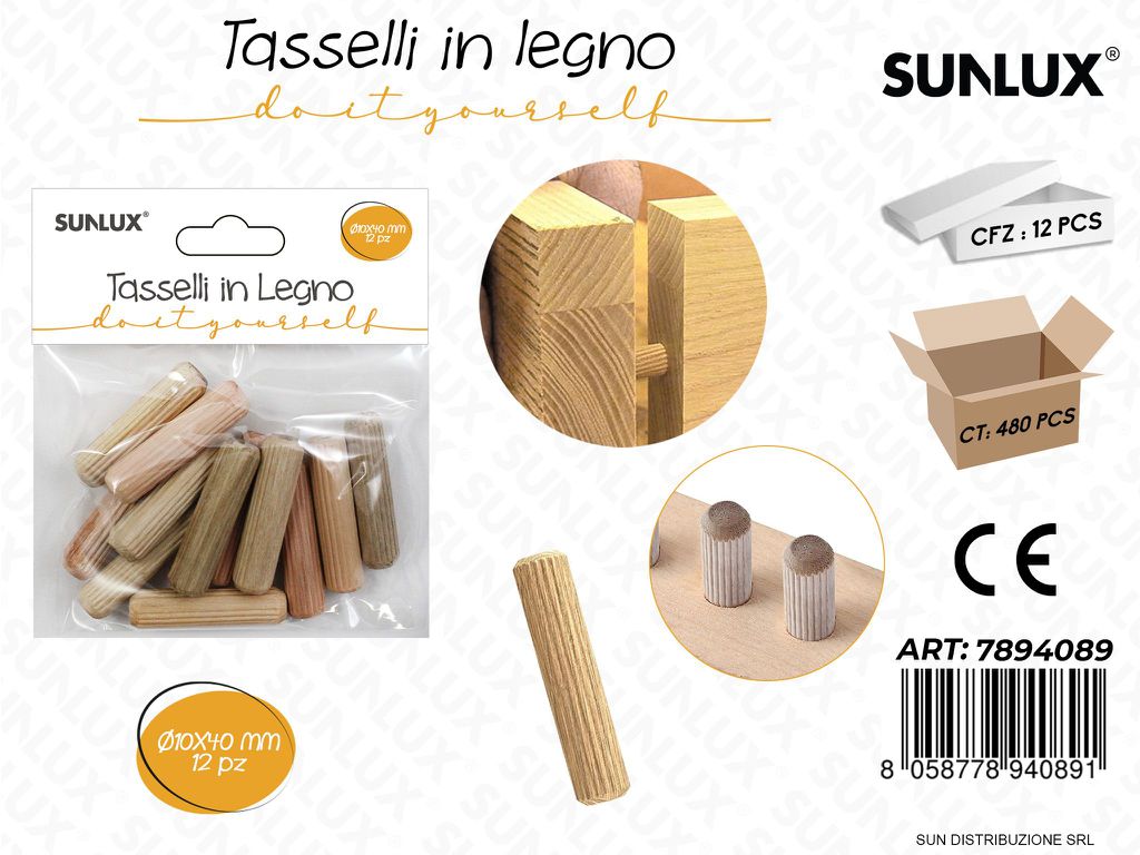 Tasselli in Legno D. 10*40MM 12PCS
