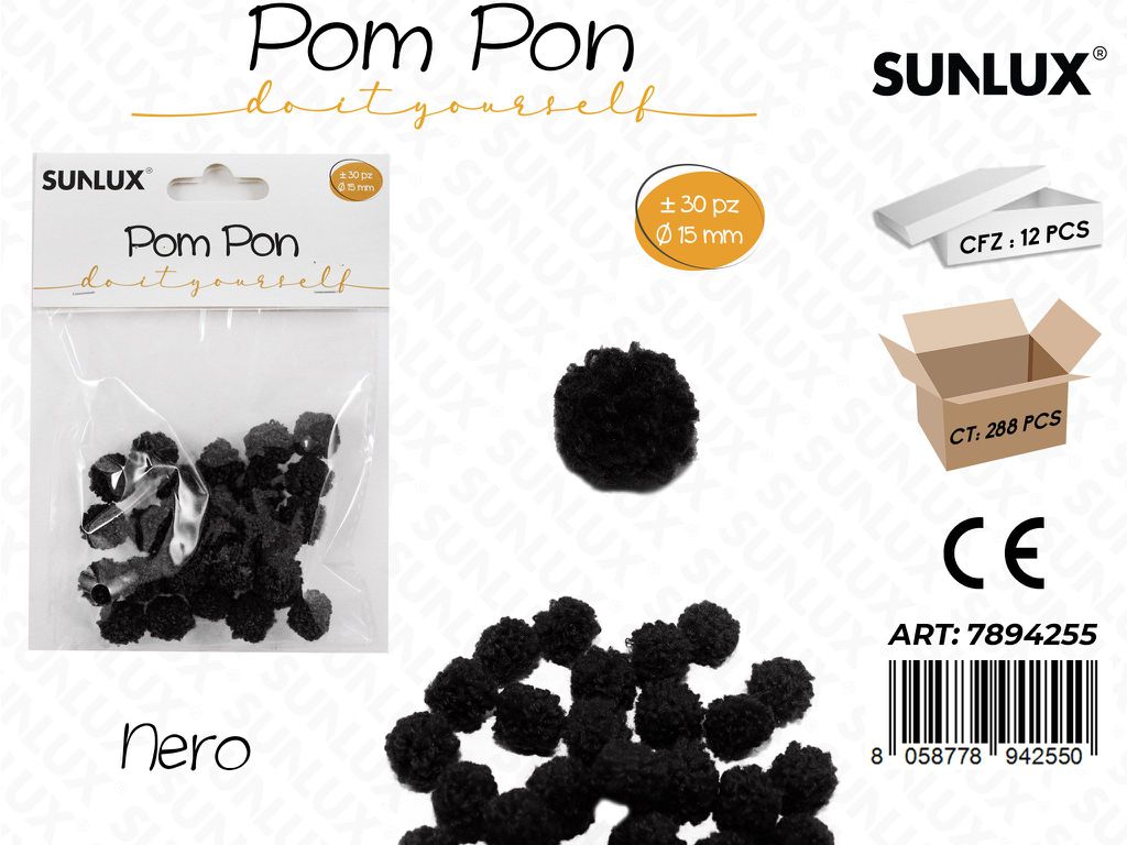 Pompon Nero D.15MM-30PCS